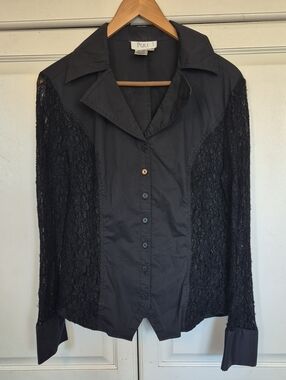 Puli Black Lace-Panel Button-Down Shirt